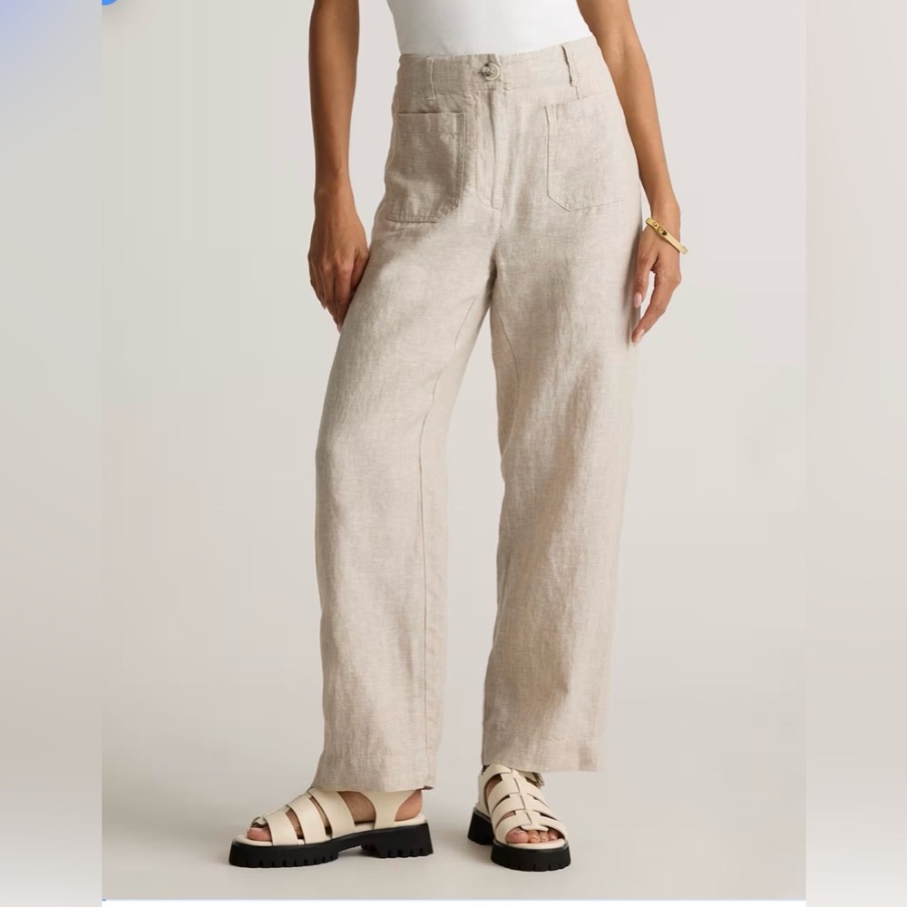 Quince 100% European Linen Patch Pocket Wide Leg Pants in Flax Color